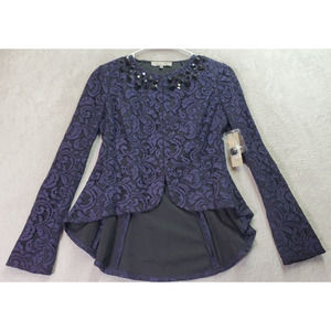 HEED Blazer Jacket Womens Size 0 Purple‎ Lace Viscose High Low Hook & Eye Front